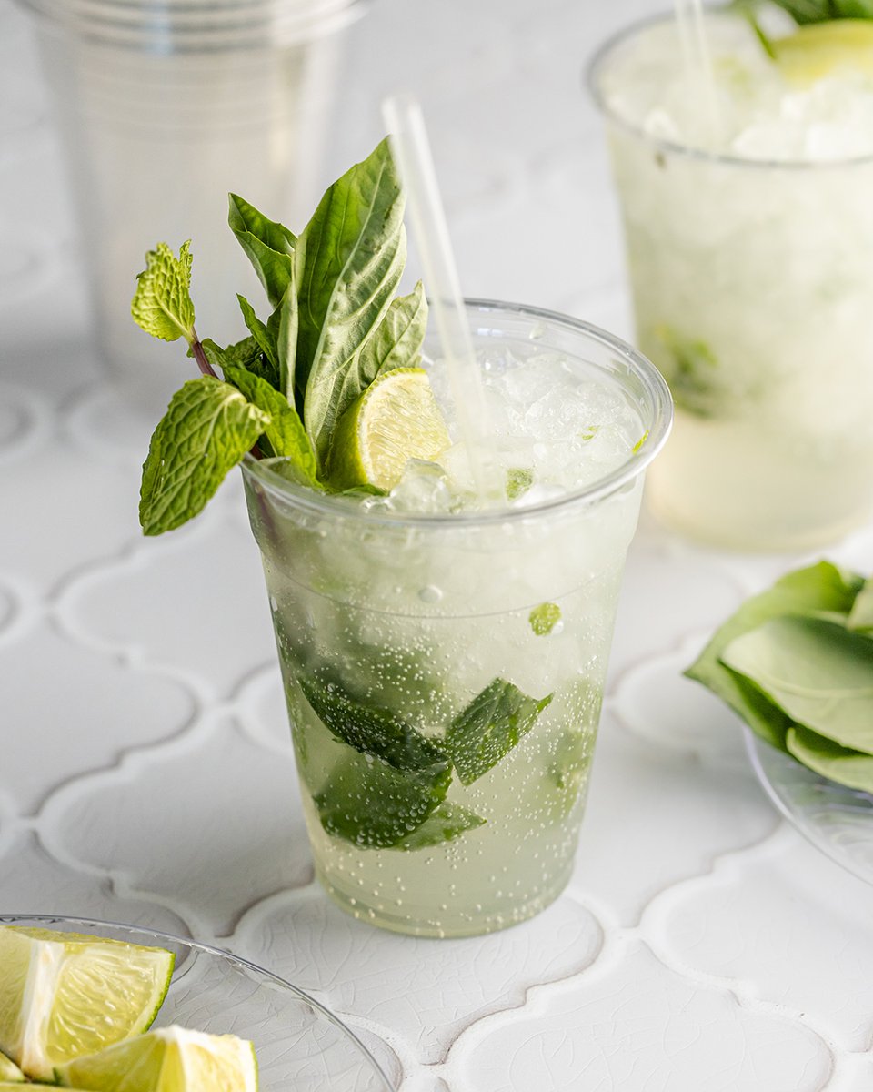 Basil and mint combine for this perfectly sweetened NA refresher. Serve it in a Chinet Crystal® cup to show off your style. Get the recipe here. bit.ly/49NK0Lx
