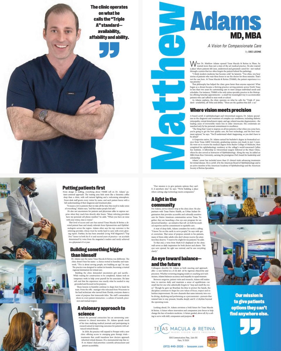 Dr. Matthew Adams, a retinal specialist known for his clear explanations and steady, patient-first approach, treats complex conditions like macular degeneration, diabetic eye disease, and retinal tears at <a href="/TexasMacRet/">Texas Macula & Retina</a>