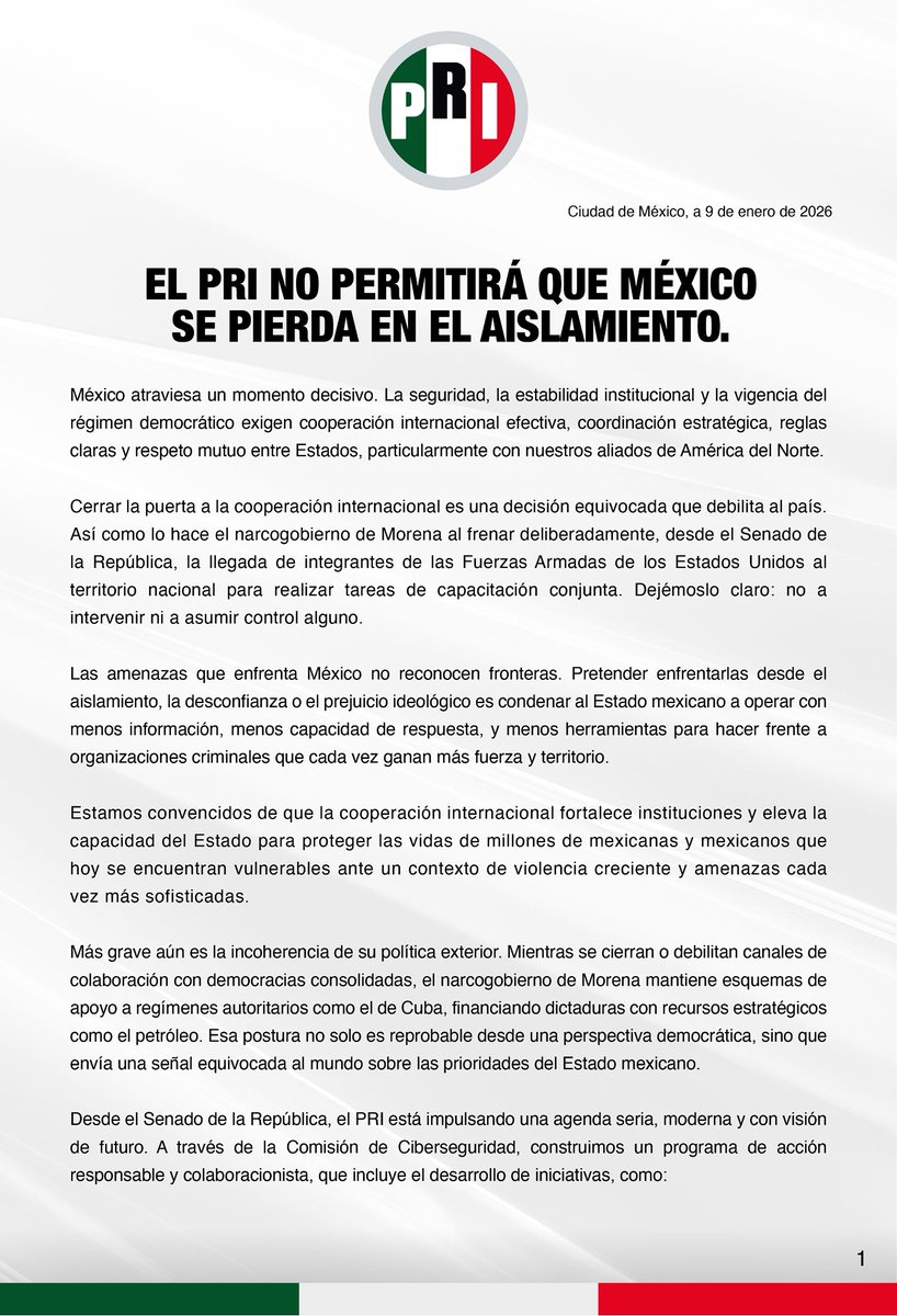 PRI_Nacional's tweet photo. #Posicionamiento: El PRI no permitirá que México se pierda en el aislamiento. https://t.co/qGBCwzXFjf