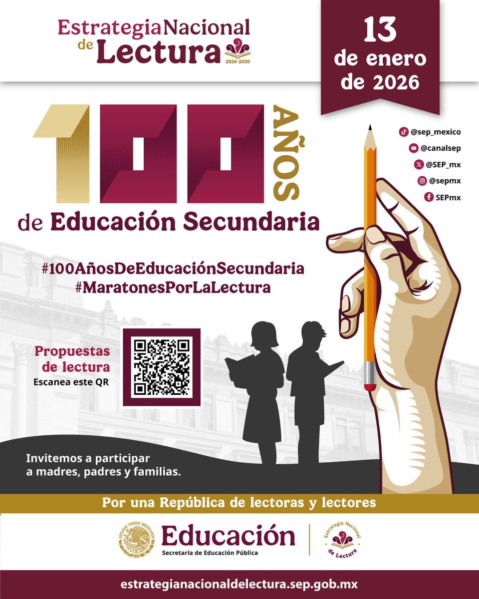 #100AñosDeEducaciónSecundaria 
#MaratonesPorLaLectura

<a href="/SEP_mx/">SEP México</a>