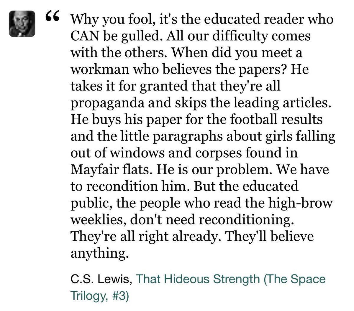 NJDixon's tweet image. Lewis knew about midwits in 1945.