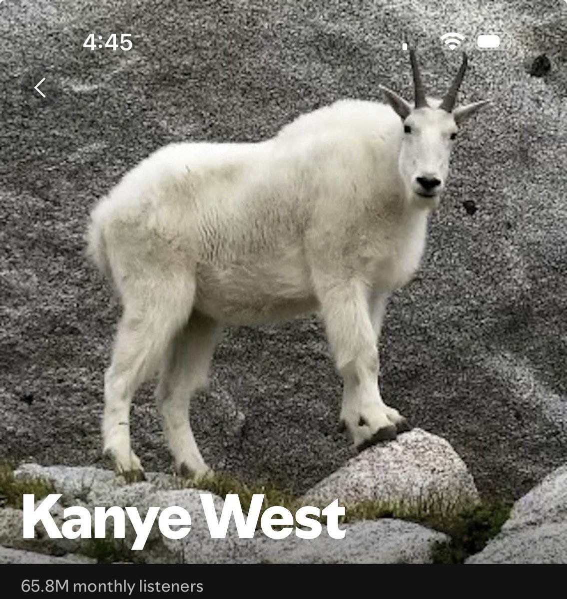 PlayerDavidLe's tweet image. Artists on Spotify have their own picture as their profile picture. But not Kanye West. No. His profile picture is a goat.