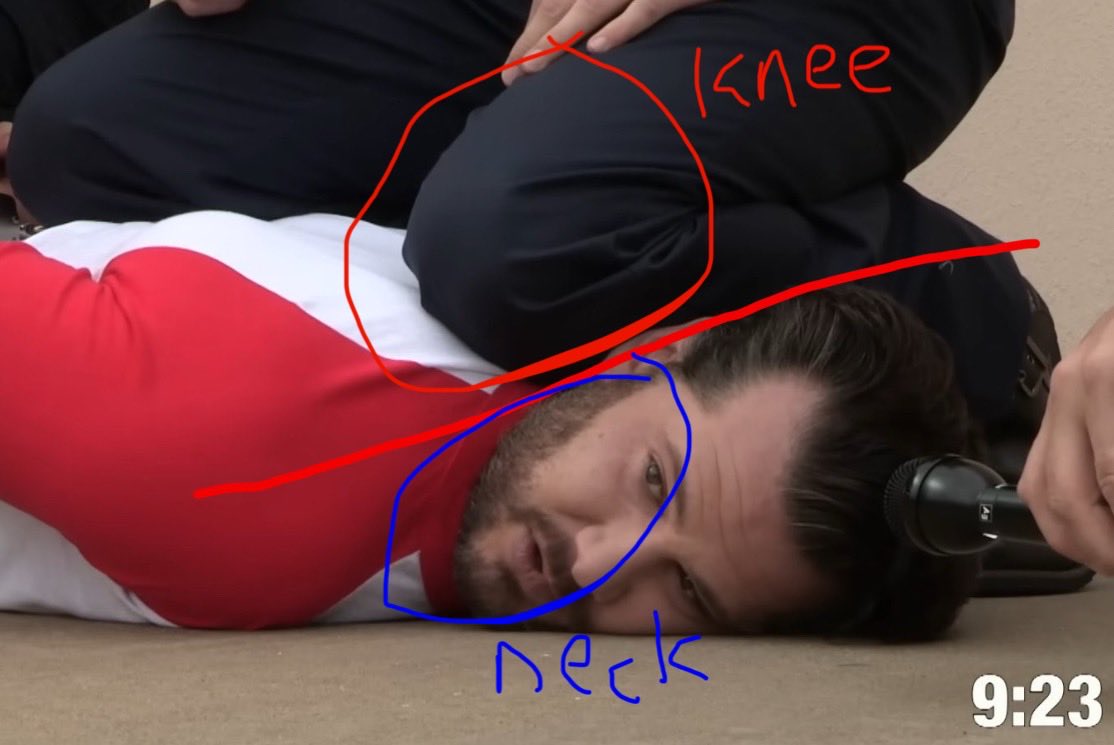 KooglerCat's tweet photo. @LeonMcBane @bumbadum14 I understand Crowder is obese and his chins cover his neck, but if a knee was on his neck we wouldn’t clearly see the knee along the back of his shoulders below the shoulders(not on his neck) https://t.co/glWQhc7Jkh