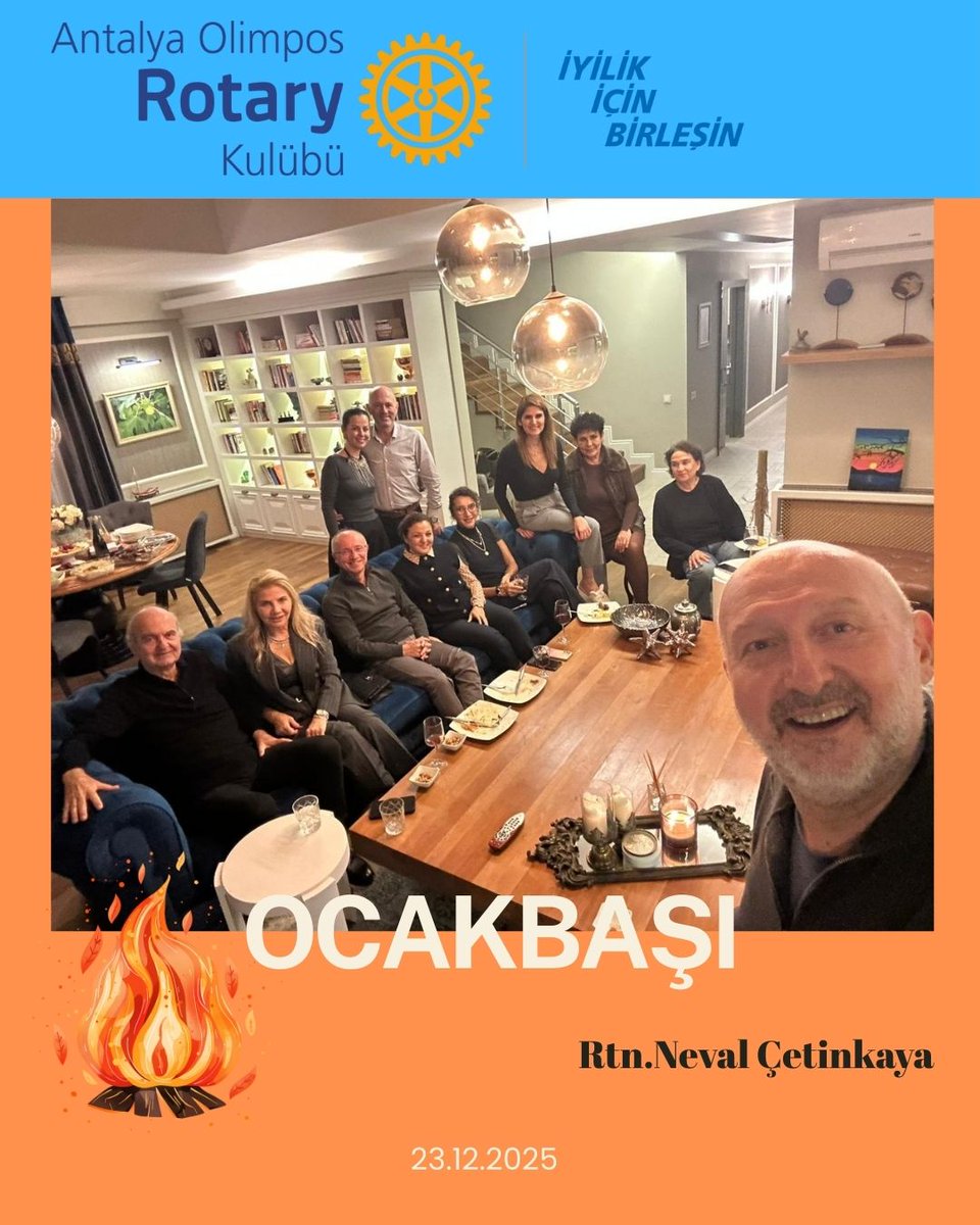 OlimposRotary's tweet photo. Antalya Olimpos Rotary Kulübü olarak, 23 Aralık 2025’de dostumuz Neval Çetinkaya’nın OCAKBAŞI davetinde buluştuk. Dostlukların perçinlendiği, hoş sohbetlerin yapıldığı ,rotary projelerinin konuşulduğu bu güzel geceye lezzetli ikramlar eşlik etti. https://t.co/Ox45kxhjIZ