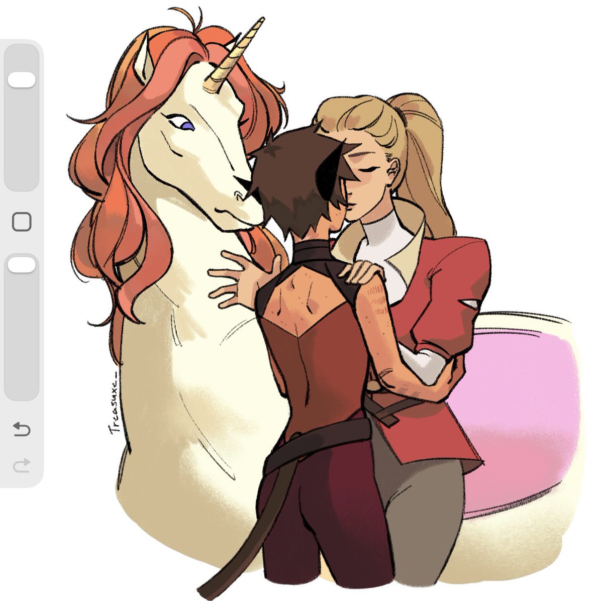 treasuxe_'s tweet image. awesome lesbian couple + evil and intimidating horse #catradora