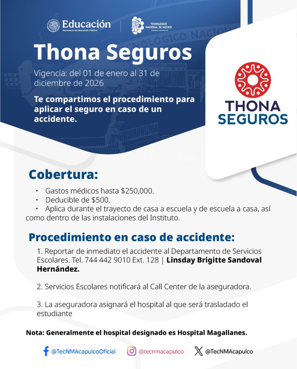 📣 Estudiantes del #TecNMAcapulco
Les invitamos a conocer los beneficios del Seguro Thona, disponible para todos los alumnos inscritos.

Infórmate y aprovecha este respaldo durante tu formación académica.

#TodosSomosTecNM
#ExcelenciaEnEducaciónTecnológica