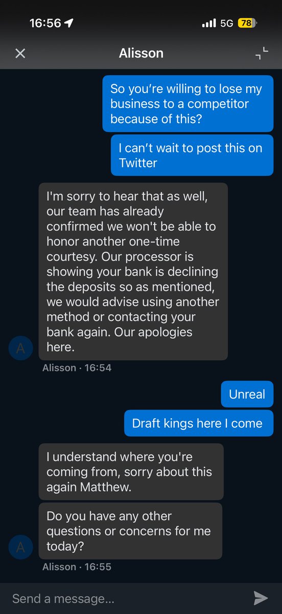 mattyyy0610's tweet photo. @FanDuel_Support what kind of customer service is this?? https://t.co/eqCDsu0Nch