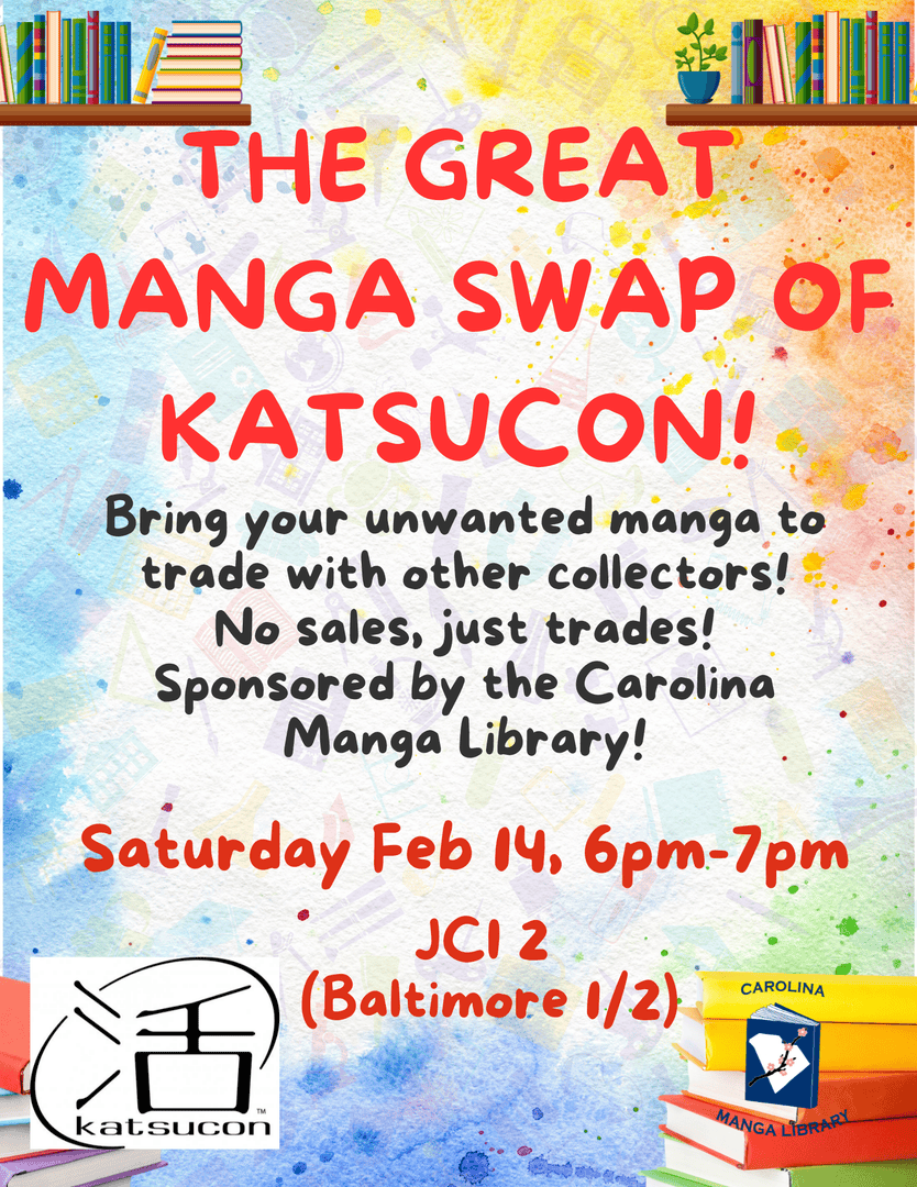 Please welcome The Carolina Manga Library! They are an org that brings 5,000+ manga, graphic novels, and comics to conventions, schools, hospitals, and libraries across the eastern U.S.
They’ll also be accepting used manga &amp; comic donations during the con!
katsucon.org/guest/carolina…