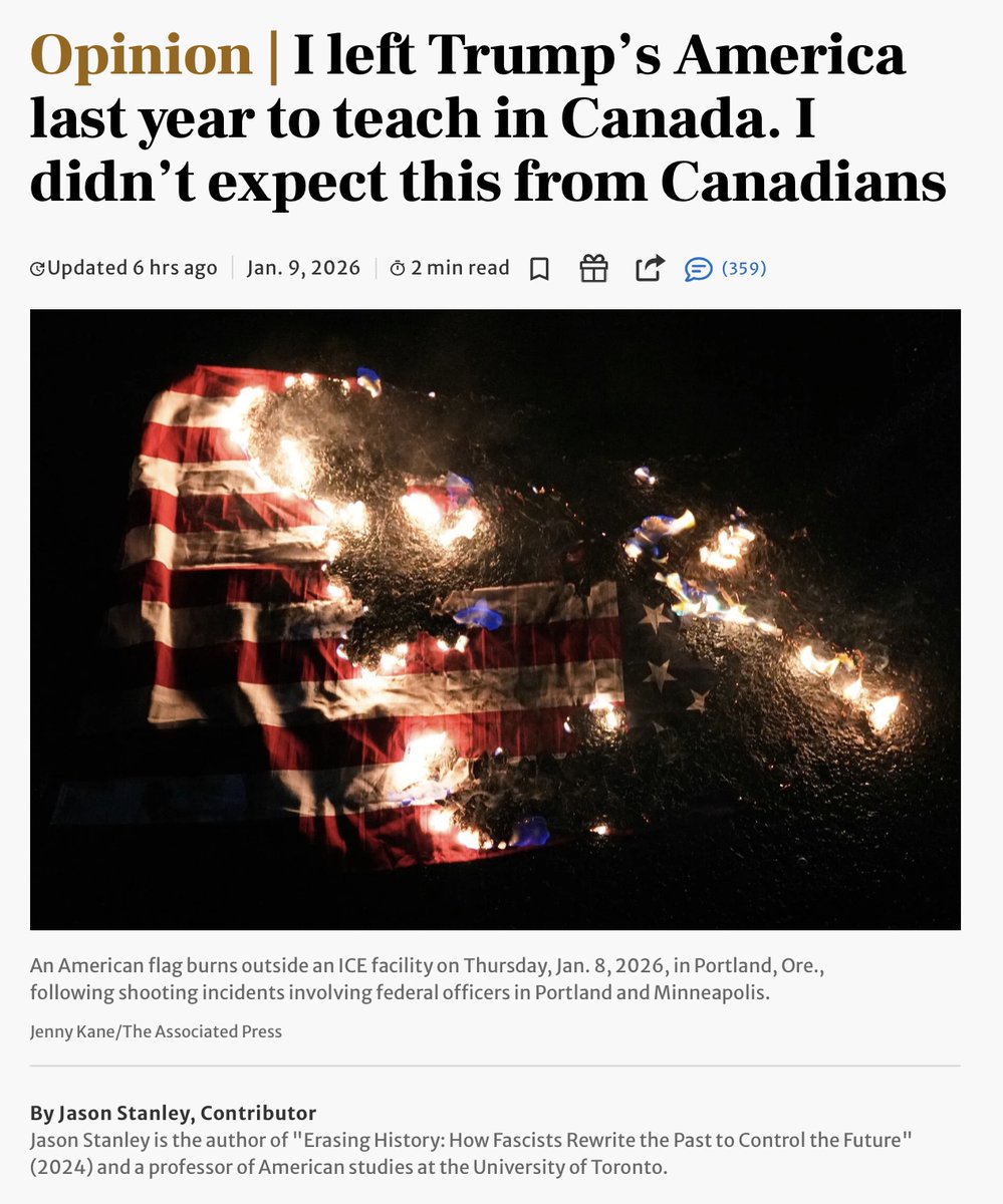 "Many Canadians have simply not adjusted to the fact that they live next to a fascist state whose president has imperial designs on Canada. This is not alarmist or hyperbolic" 

- Jason Stanley, Professor of American studies, U of T 

thestar.com/opinion/contri…