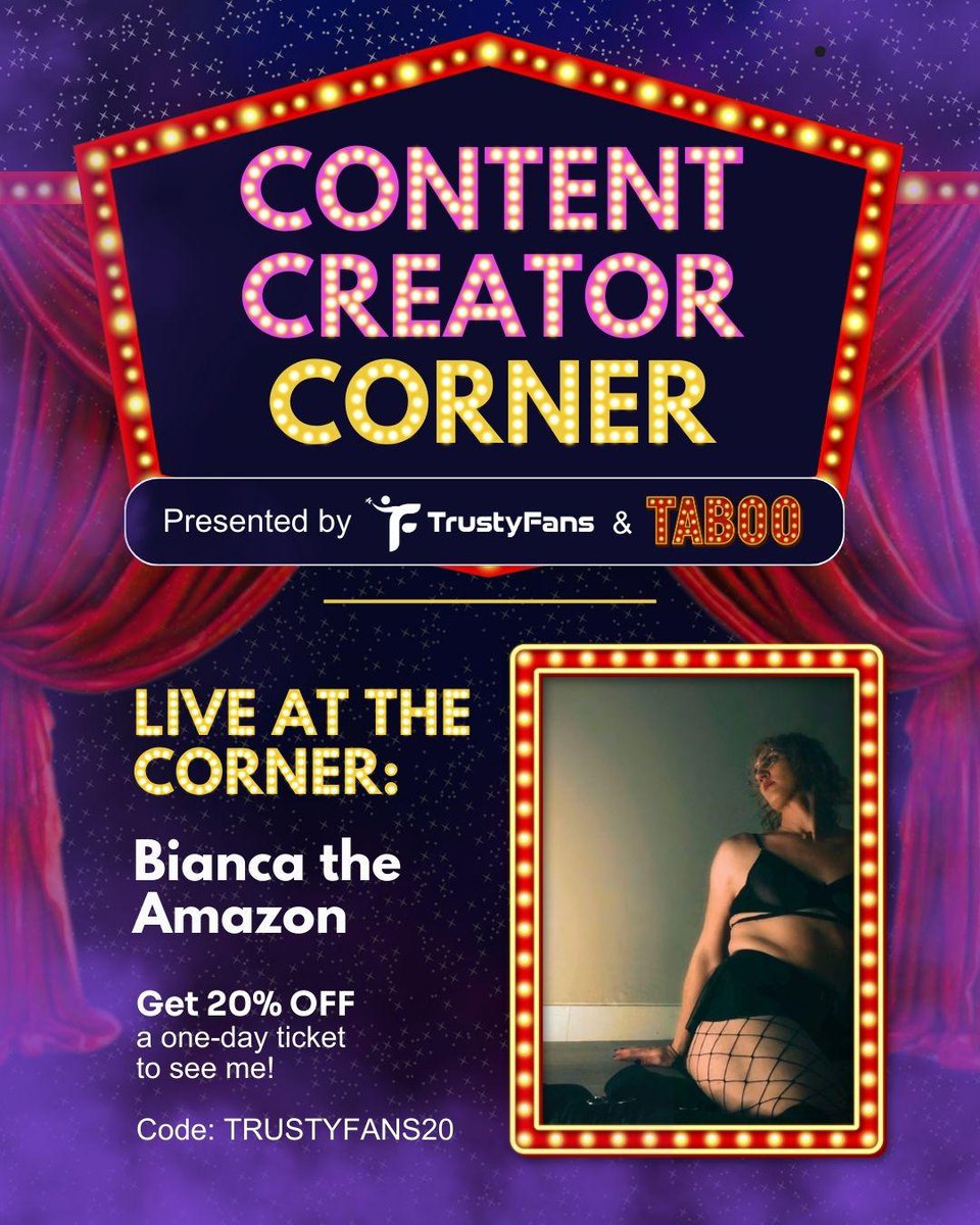 So excited to be at <a href="/thetabooshow/">The Taboo Show</a> Vancouver with <a href="/TrustyFansHQ/">TrustyFans | The First Creator Search Engine</a> in February! Find me at the table Saturday Feb 7th from 8:30pm-Midnight! 
Don't forget to use the Code TrustyFans20 to come meet me! 

#taboovancouver #tabooshow #trans #mtf #transdomme #talldomme #giantess