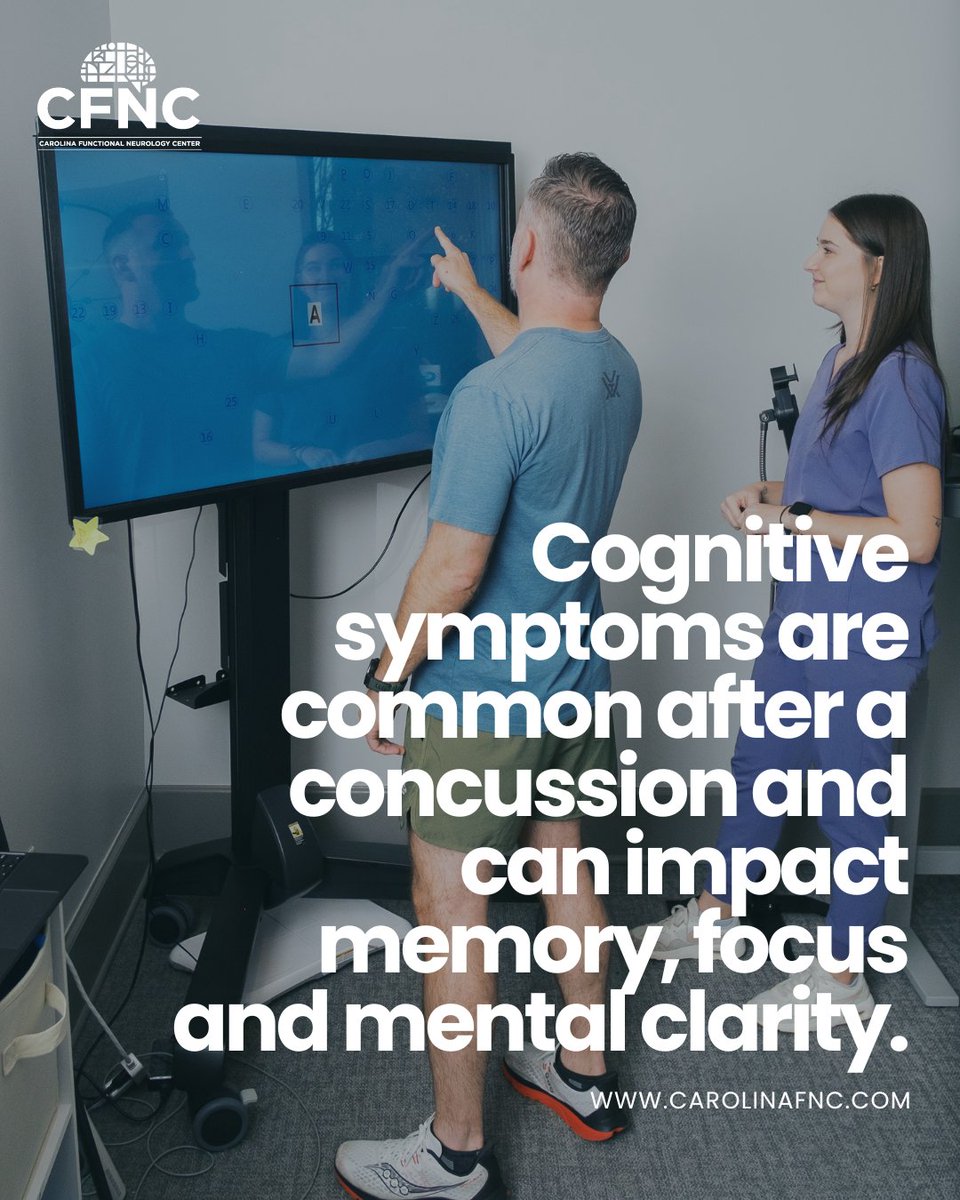 CarolinaFNC's tweet photo. Cognitive symptoms are common after a concussion.

This can include motor functions, decision making, sensory processing, behavior, attention, mental processing speed, etc.

These symptoms are usually a result of cortical dysfunction. These higher cognitive functions are executed by the cerebral cortex. 

CFNC providers can perform cognitive assessments to narrow down the regions of impairment. If you or someone you know is experiencing these symptoms post-injury, visit https://t.co/ta9MyqD2Yq for more information on our concussion treatment program.