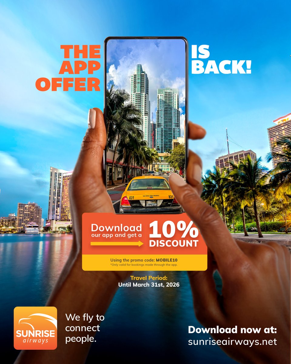 The App discount is back!
Download our app and get 10% OFF with the promo code MOBILE10.

🧳 Travel until valid until March 31, 2026 subject to limited availability.

Also take advantage of online check-in for:
Port-au-Prince,  Les Cayes, Grenada, Sint Maarten, Pointe-à-Pitre,