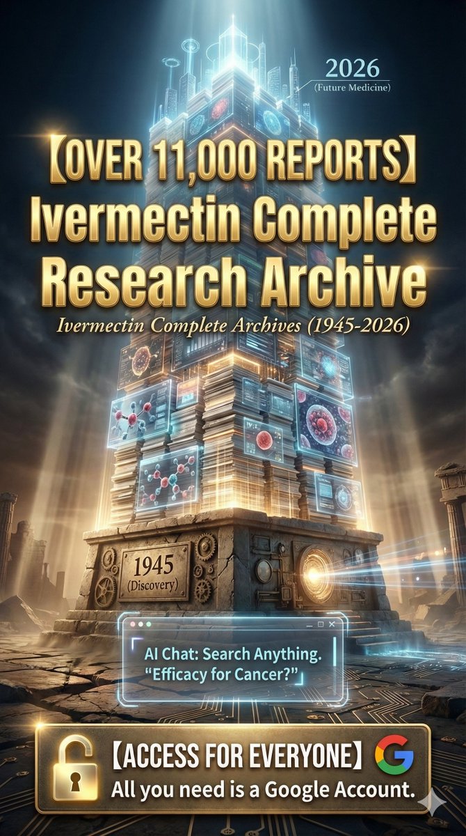 HappyRuler's tweet photo. 🚨 [WORLD FIRST] 11,000+ Ivermectin Papers: Fully AI-Integrated

80 years of history. The complete global record (1945-2026) is now unified in one NotebookLM. No more searching paper by paper.

🛑 STOP Searching

"Effect on cancer?" "Latest evidence?" Just ask the chat. The AI answers instantly, backed by over 11,000 sources.

🟥 ULTIMATE SPECS
・Sources: 11,000+ (PubMed All-Time)
・Range: 1945 (Discovery) - 2026 (Latest)
・Data: Title / Author / Date / Abstract
・Access: Open to anyone with a Google Account
・Price: 100% FREE

Knowledge is Power. Verify the "facts" yourself, without interference. This archive is open to all of humanity.

🔻 Access Here (Mobile Ready) https://t.co/mqK31hhDQv

#Ivermectin #CancerResearch #OpenScience #NotebookLM #AI