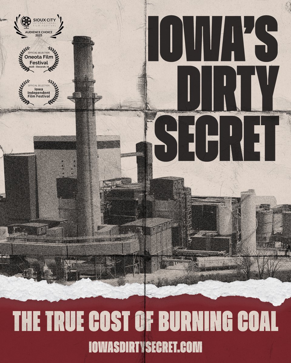 CleanUpMidAm's tweet image. Our documentary is headed to another film festival! Iowa's Dirty Secret: The True Cost of Burning Coal is now an official selection at the upcoming Oneota Film Festival in Decorah. We'll share more details soon!