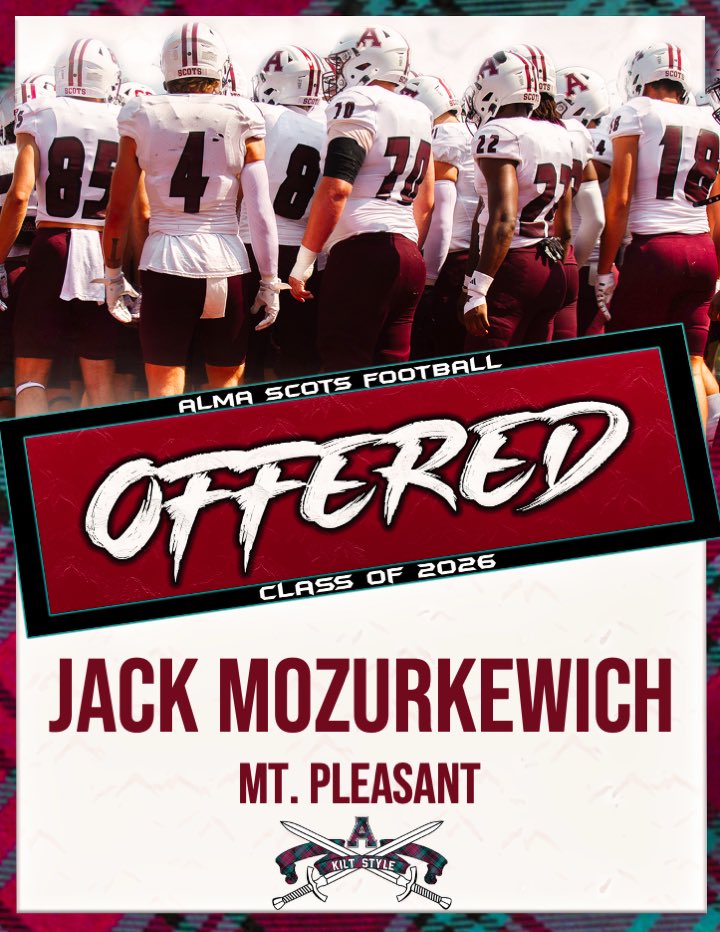 Jmozz80's tweet photo. After a great visit with @CoachCouchAlma at Alma today, i’m excited and blessed to receive my 3rd collegiate offer!!! @fbcoachmac @PrepRedzone https://t.co/vIloZ9bLTq