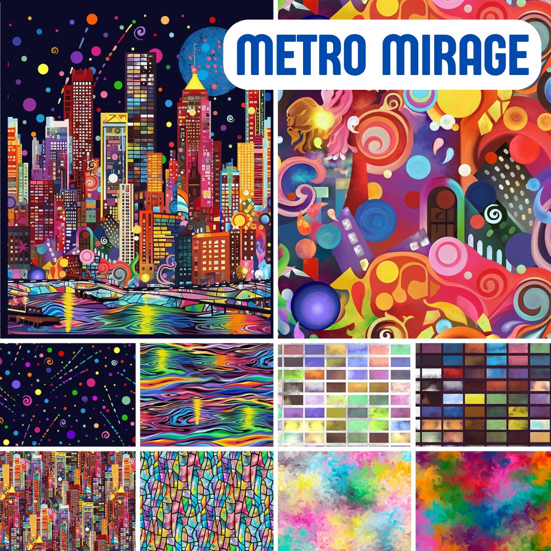 Metro Mirage showcases a stunning cityscape filled with vibrant colors &amp; lights in the night sky!

tinyurl.com/ya9wb2y8

#sewing #quilting #fabric #fabrics #quilters #fabricpanel