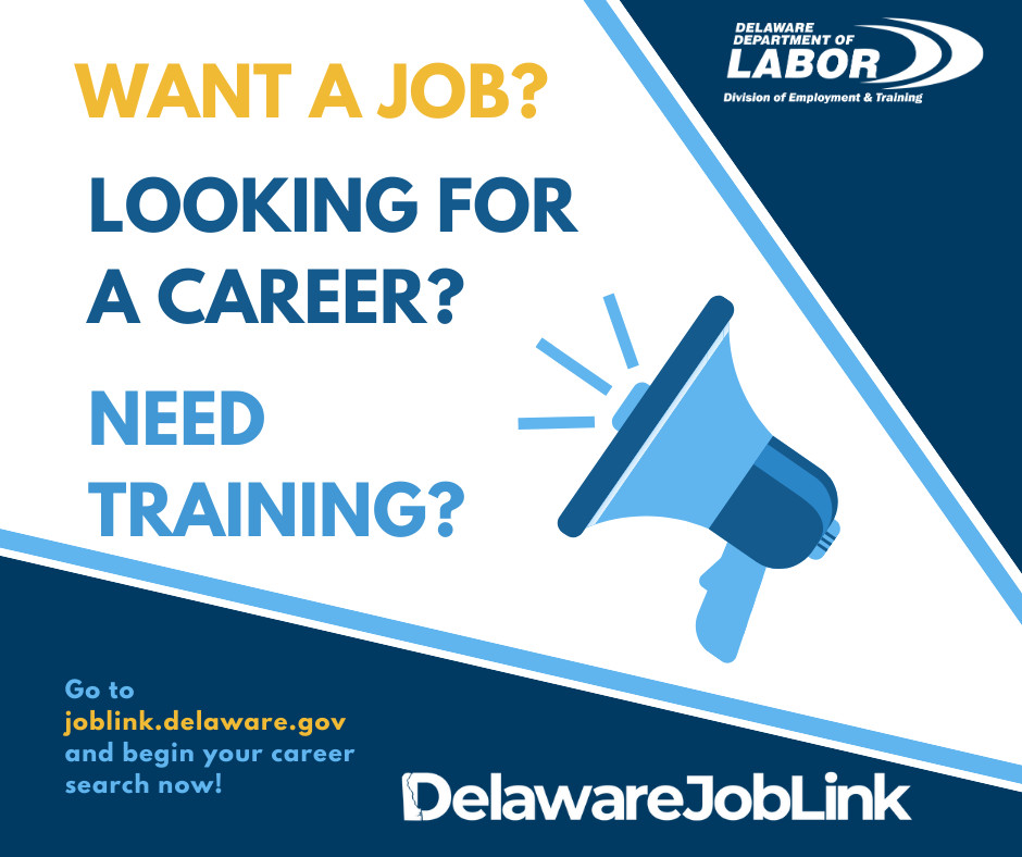Are you looking for a job or a better opportunity? Do you need job training? Go to joblink.delaware.gov to create an account and start searching for your dream job. Don't have a resume? No problem, joblink.delaware.gov can build it for you! #DOLNewJob