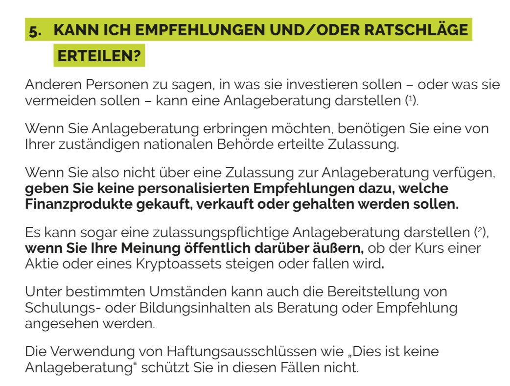 sparbuchfeinde's tweet image. Die BaFin verbietet praktisch Finfluencer. Selbst das Posten der eigenen Meinung kann geahndet werden. 

„Ich erachte Aktie ABC als spannend, der Kurs könnte sich erholen. Bildet euch bitte selbst ein Bild.“

In Zukunft verboten. Deutschland reguliert sich kaputt. Unklar auch,…
