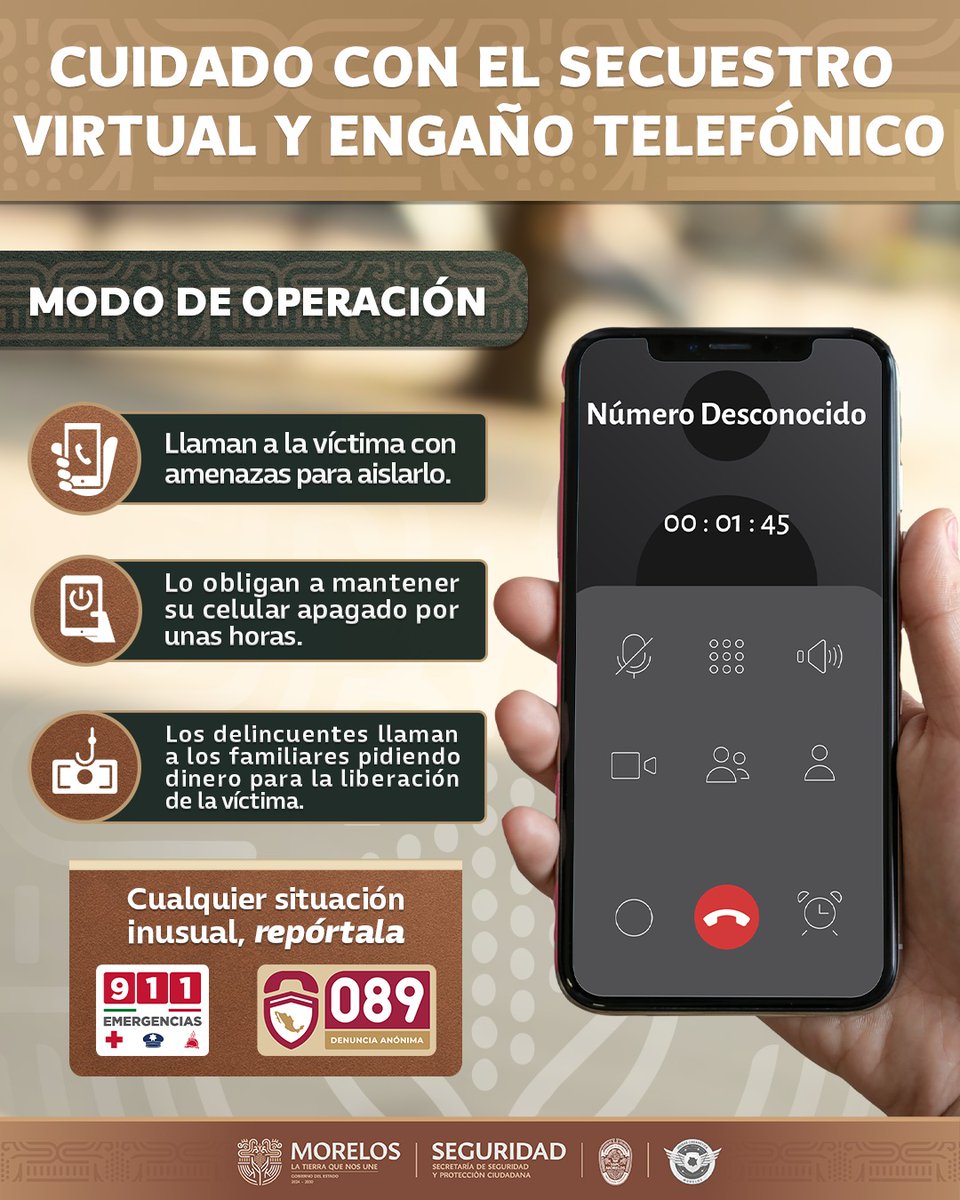 ¡No te dejes engañar! 🛡️ El "secuestro virtual" es una forma de extorsión telefónica. Los delincuentes buscan aislarte para asustar a tu familia.
Sigue estos pasos: 👇👇