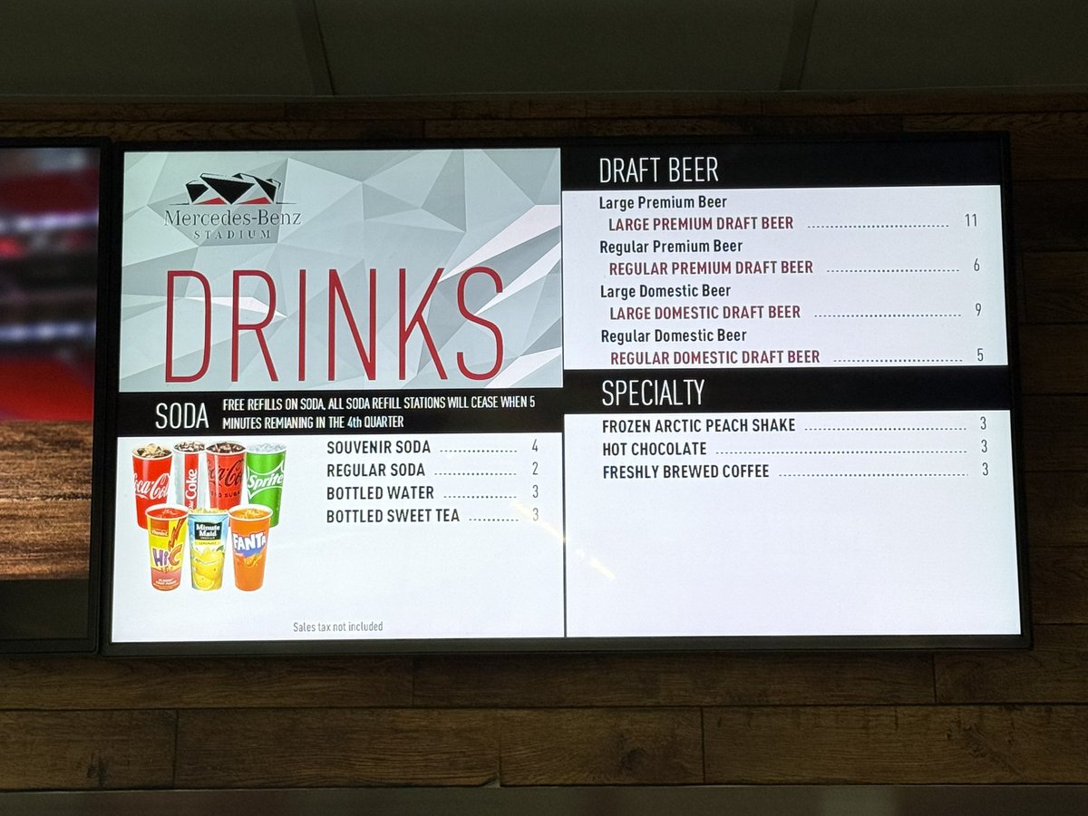 FOS's tweet image. For the Peach Bowl, the Atlanta Falcons' stadium is keeping its family-friendly concession prices for Indiana and Oregon fans.

🍺 $5 beer
🍔 $5 cheeseburger
🍕 $3 pizza slice
🌭 $2 hot dog
🍿 $2 popcorn