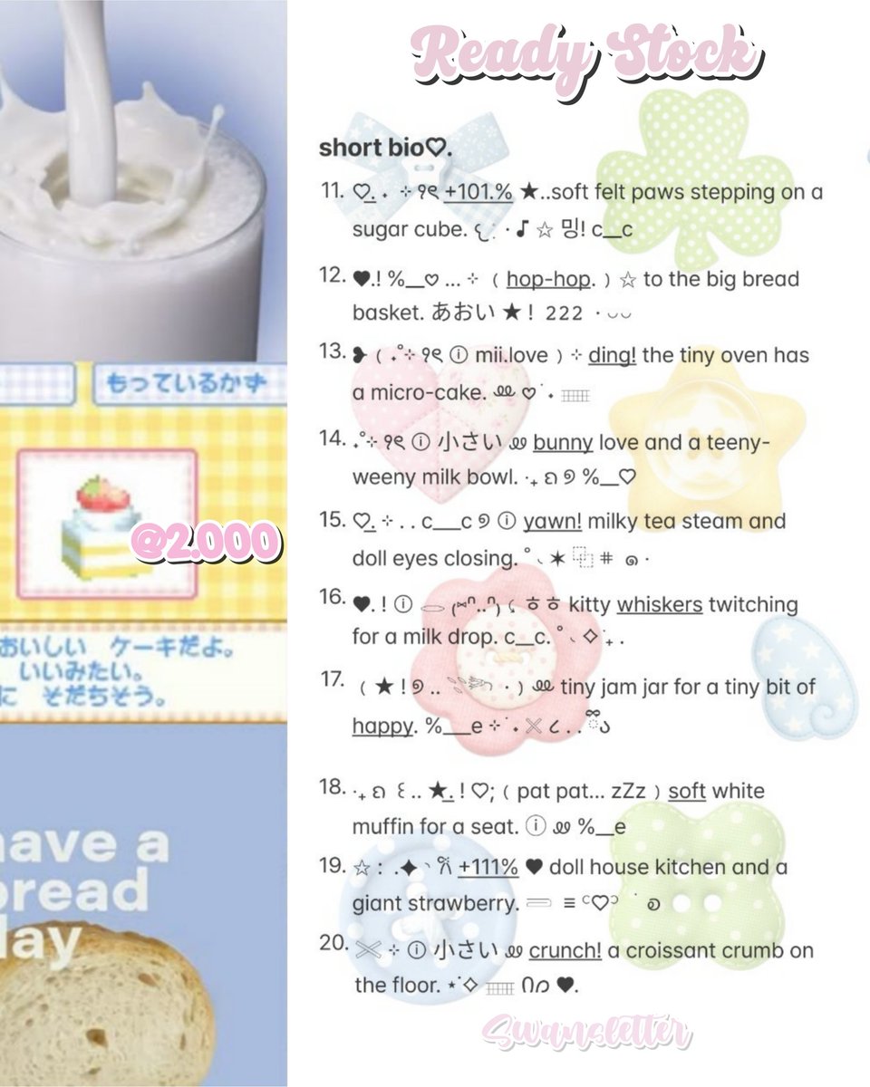 swansletter's tweet image. ㅤ
ㅤ⊹ ࣪ ˖Ი𐑼 𓈈 🧈🥛. . 𓏴 ꔛ
ㅤㅤㅤⓘ help rt please thank u! ♡.

hii-yimloo! ivy bawa wording short bio ready stock suitable for all account. pricy hanya 2.000/each saja! let’cgoo mencimuns abiciiin. n pls mt after dm okiie? &amp;lt;33

t. zonauang wording short bio rs
ㅤ