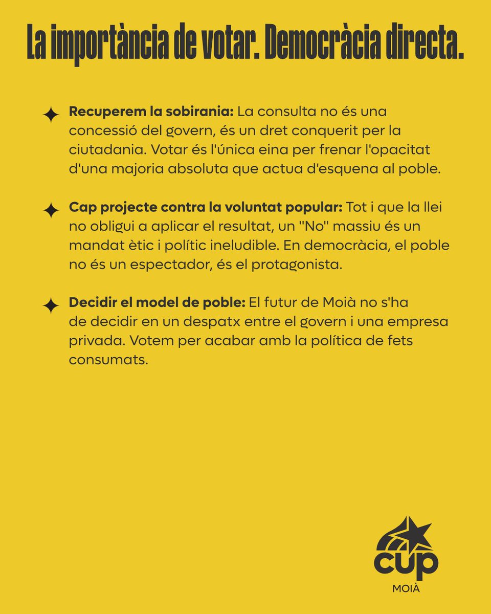 capgiremmoia's tweet photo. El proper 11 de gener, omplim les urnes de dignitat. Per un Moià amb Salut, Terra i Futur ✊🌱

VOTA NO 🗳️ https://t.co/k04VngghyX