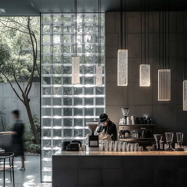 INTERIORBYHUT's tweet photo. A cafe aesthetically made with glass blocks https://t.co/w5ZC058BNG