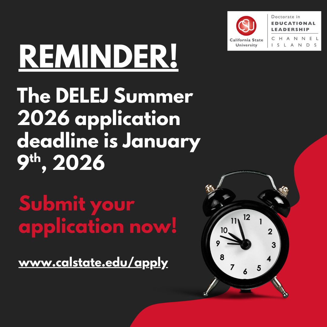 Last call! 🚨 Apply today for the Doctorate in Educational Leadership Program 🎓

Summer 2026 Cohort. Deadline is TODAY!