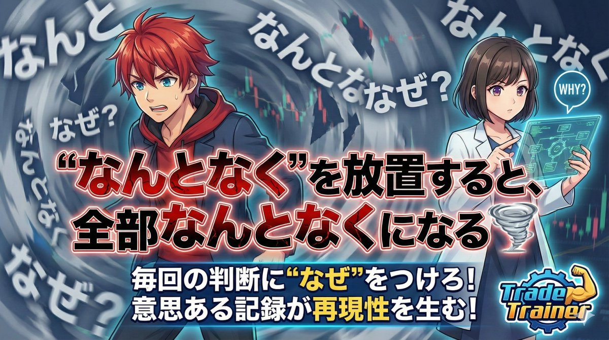 🎯「“なんとなく”を放置すると、全部なんとなくになる」🌪 🔍 毎回の判断に“なぜ”をつけられるか？ ✓ チャートを見た印象をそのまま記録しない  ✓ ルール通りか／逸脱か、を区別して書く ✓ Trade Trainerで“判断理由”を残すクセをつけよう 👇 意思ある記録が、再現性を ...