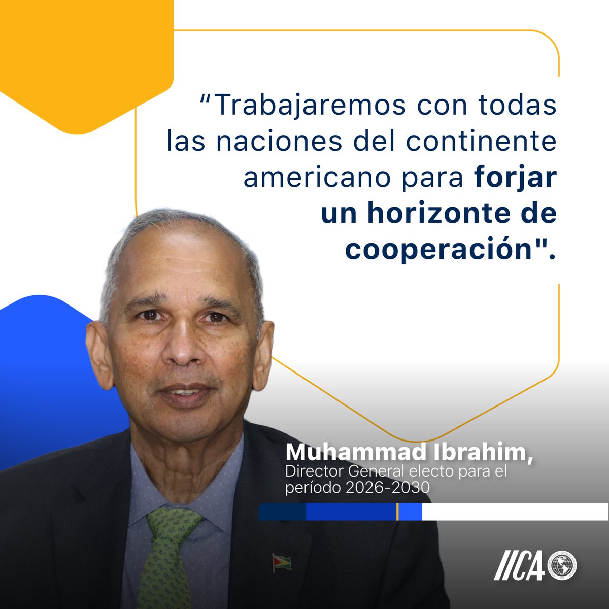 El Director General electo para el período 2026-2030, Muhammad Ibrahim, prometió trabajar para todas las regiones de las Américas y poner el foco en investigación y nuevas tecnologías para fortalecer agro de los países. 🤝🌎

La Ceremonia de Toma de Posesión se realizará el 15 de