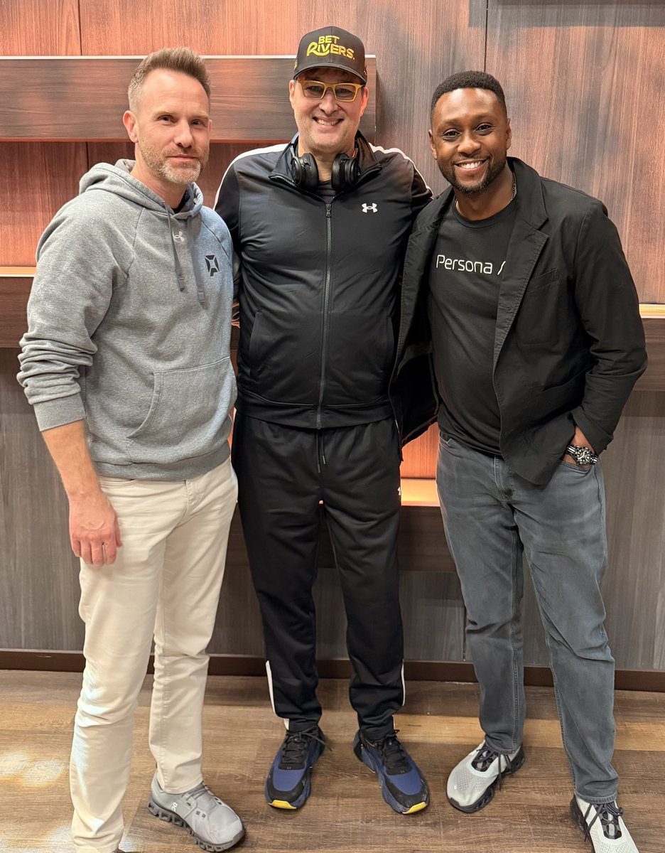 phil_hellmuth's tweet photo. Always a pleasure to meet Baller (w a Capital “B”), cutting edge, co-Founders!

Hello @NicolausRadford @Jakinyode!

Nic and Jide (and @jerryepratt) Founded @personaaiinc and are CRUSHING IT! Cutting edge tech, and their company is a unicorn (worth over $1B) already!

#POSITIVITY https://t.co/a4DIFf45X3