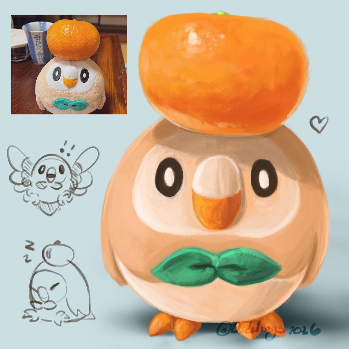 Dudelings's tweet image. He holds it very well (((oθo)))🍊| #rowlet #pokemonfanart #Pokemon #Orange