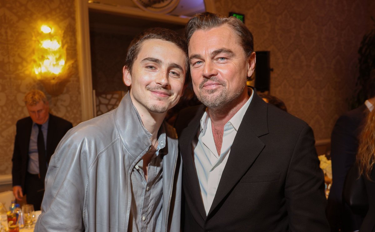timotheenation's tweet image. Timothée Chalamet and Leonardo DiCaprio photographed at the AFI Awards.