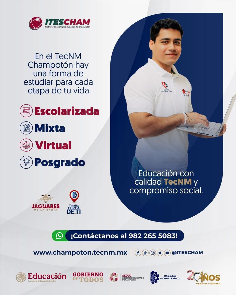 IteschamOficial's tweet photo. Nunca es tarde para seguir aprendiendo, crecer y cumplir tus metas.  📒

En el TecNM Champotón te ofrecemos diferentes modalidades para que continúes tu formación profesional, sin importar en qué momento de tu vida te encuentres.

Info: 9822655083
#ITESCHAM https://t.co/4jn7QPvR0u