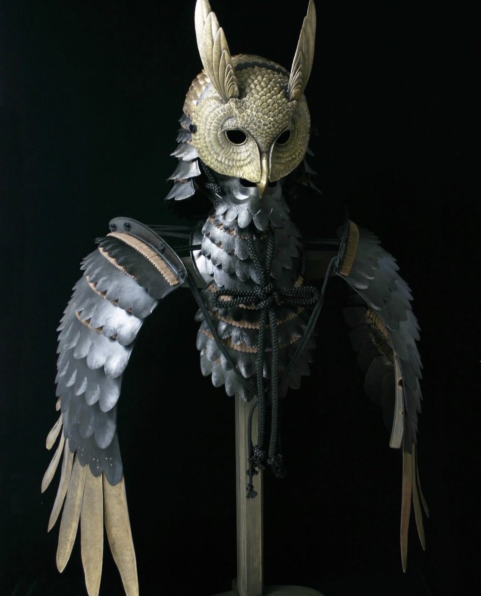 SolBrah's tweet image. An owl samurai helmet made from silver