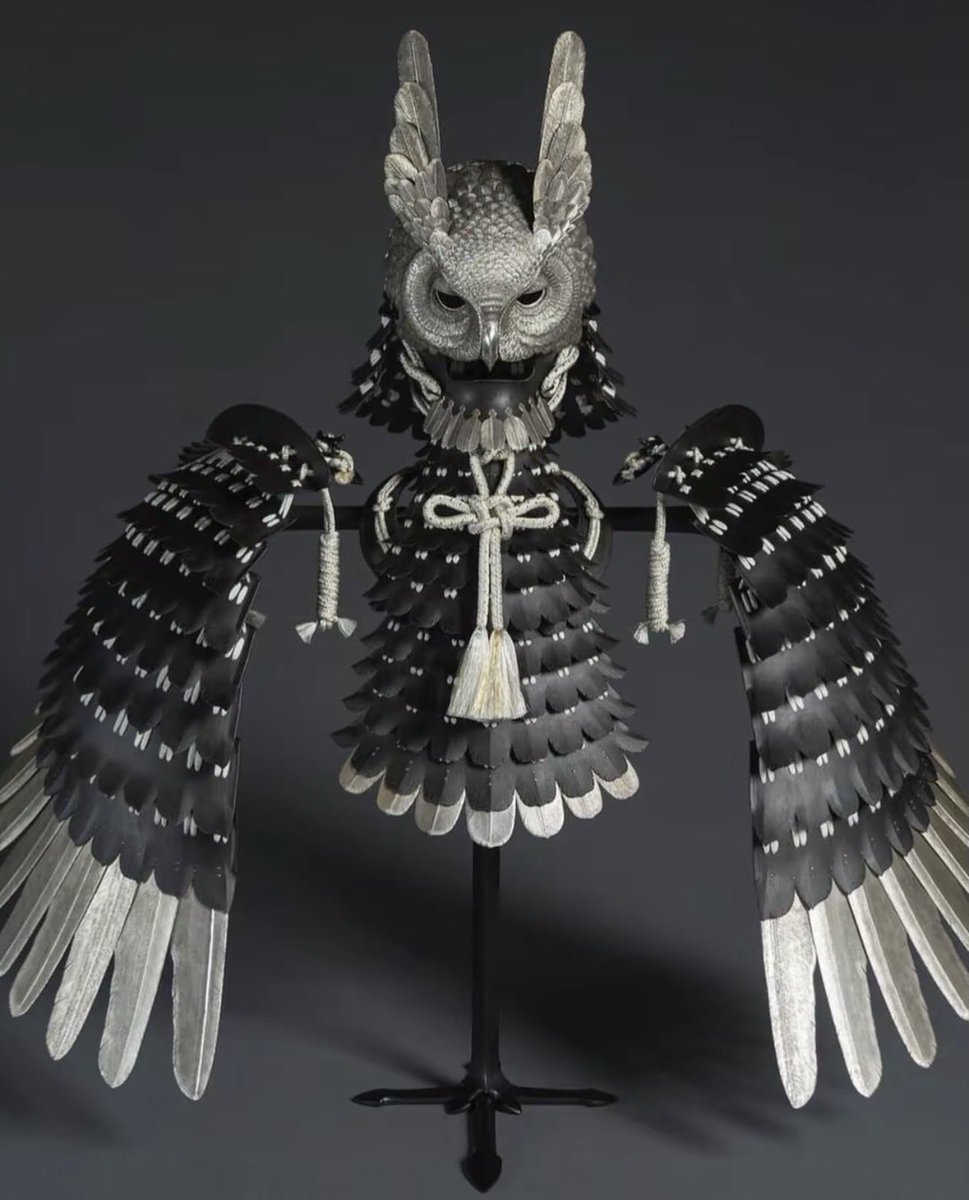 SolBrah's tweet image. An owl samurai helmet made from silver