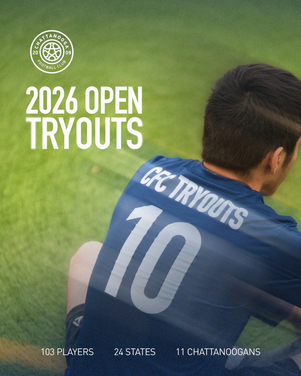 ChattanoogaFC's tweet image. 1⃣0⃣3⃣ Players 
2⃣4⃣ States 
1⃣1⃣ Chattanoogans 

Our 2026 men's open tryouts are tomorrow at Finley Stadium, and the stands are open to the public. 

See you there: hubs.li/Q03ZQYfn0 🔵
