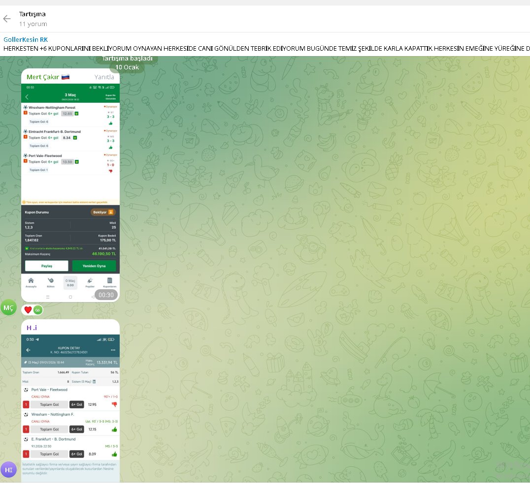 🔥+6 MAÇLAR PATLADI ARKADAŞLAR! YİNE DEV KAZANÇ!

Bu oranlar deli gibi yüksekti, tutanlar ciddi para kazandı! 💰

📷Ekran görüntüleri aşağıda, sonuçlar + oranlar net görünüyor – güvenilirlik tavan!

Hemen katıl &amp; bildirimleri aç:  t.me/GollerKesin
