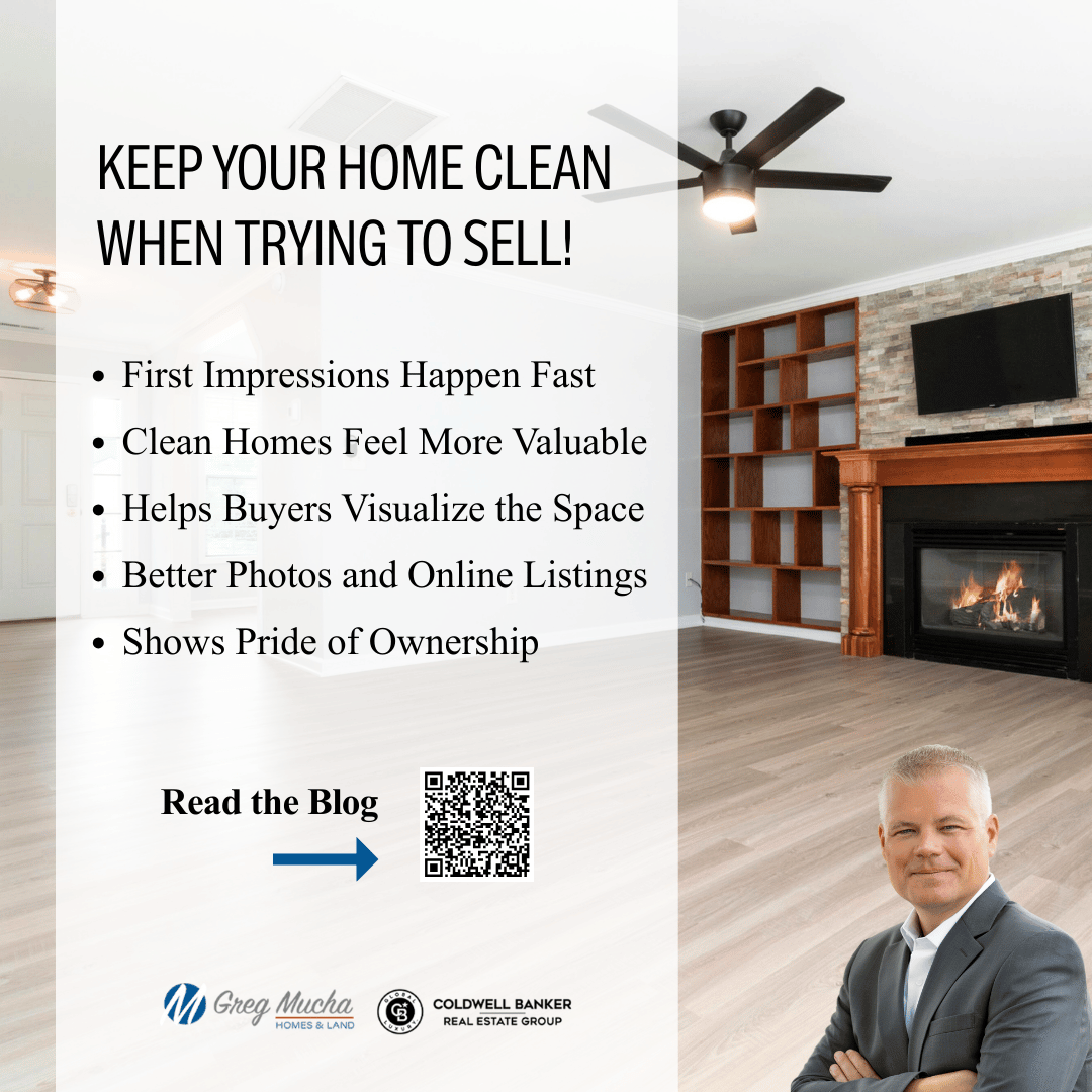 𝐊𝐞𝐞𝐩 𝐘𝐨𝐮𝐫 𝐇𝐨𝐦𝐞 𝐂𝐥𝐞𝐚𝐧 𝐖𝐡𝐞𝐧 𝐓𝐫𝐲𝐢𝐧𝐠 𝐭𝐨 𝐒𝐞𝐥𝐥!  🏠
•First Impressions Happen Fast
•Clean Homes Feel More Valuable
•Helps Buyers Visualize the Space
•Better Photos and Online Listings
•Shows Pride of Ownership
Interested in learning more?  🔗
