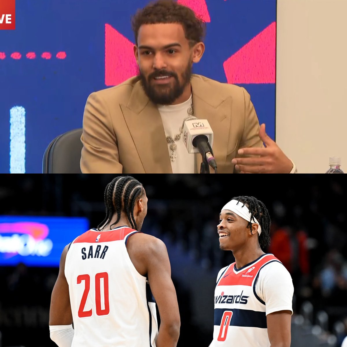 50NuancesDeNBA's tweet image. Trae Young quand on lui demande comment il va s’intégrer au young core des Wizards : 

« Je sais que dès que je vais faire un pick-and-roll avec Alex, ou dès que je vais voir Bilal couper…ça va construire des automatismes, de la confiance. Et ils pourront savoir que je vais me…