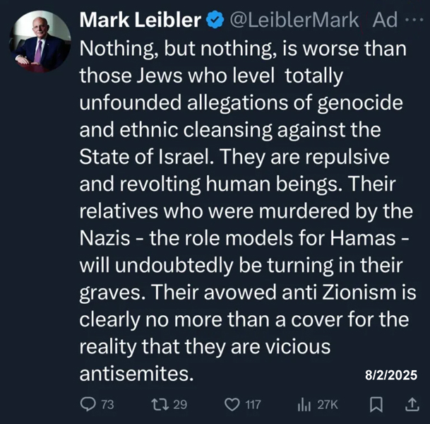 Kangaroo_Court's tweet image. Dear Mark Leibler @LeiblerMark, can you explain why you deleted the below tweet? I referenced it in an article in Feb 2025 and the link doesn't work anymore. Here: kangaroocourtofaustralia.com/2025/02/19/law…
Did you delete it because it shows what a grub you are? #AdelaideWritersWeek