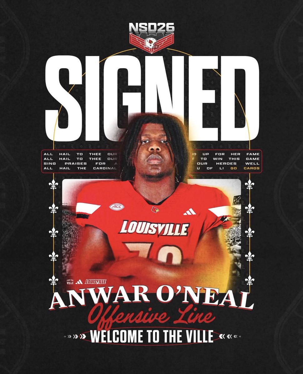MiddletownFB's tweet photo. CONGRATULATIONS @OnealAnwar70 on Signing with @LouisvilleFB | @JeffBrohm | @Coach_Dennison 
#BlueHeartDNA | #Cavs2College https://t.co/dKsZayiM78