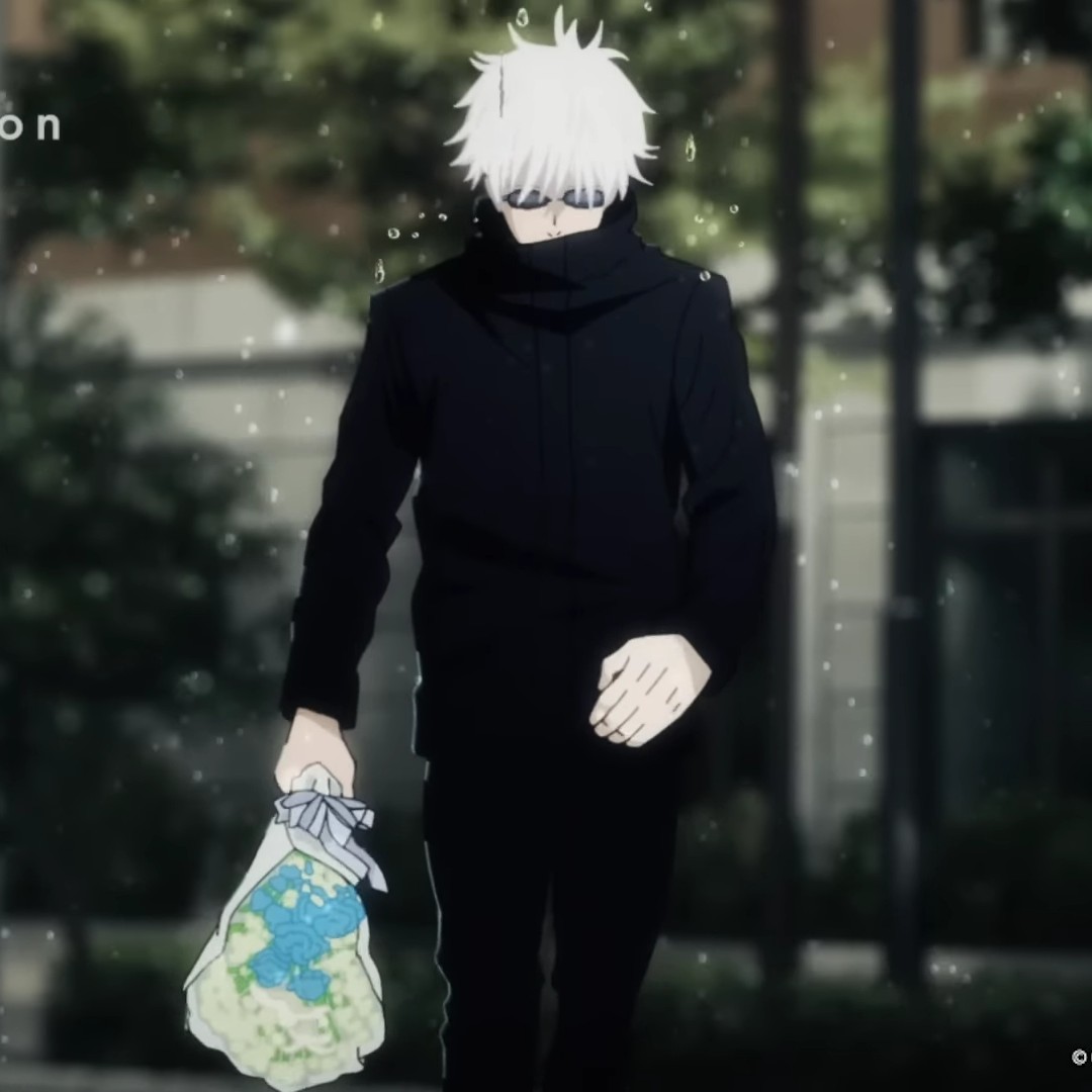 s2toruns's tweet image. eu não tô louco, esse vaso de flores que o satoru tem na sala dele na s3 é um vaso de flores de velório, igual as que ele levava na op2 vivid vice. no vaso tem miosótis, uma flor que simboliza memória e lembranças, amor que permanece, laços que não se cortam, saudades de alguém +