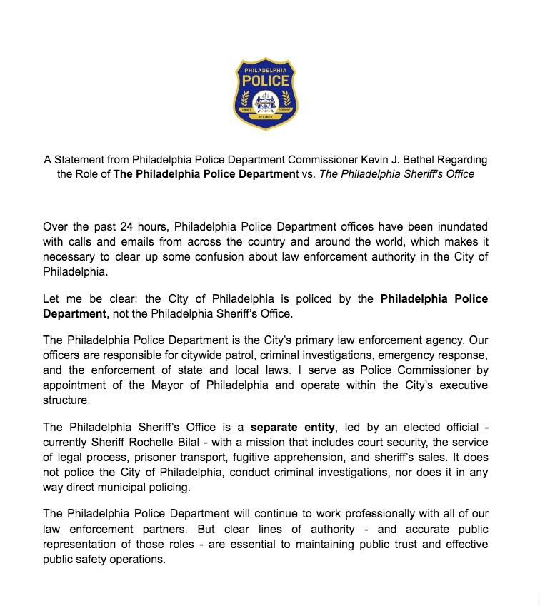 PhillyPolice's tweet image. A statement from @PPDCommish Kevin J. Bethel: