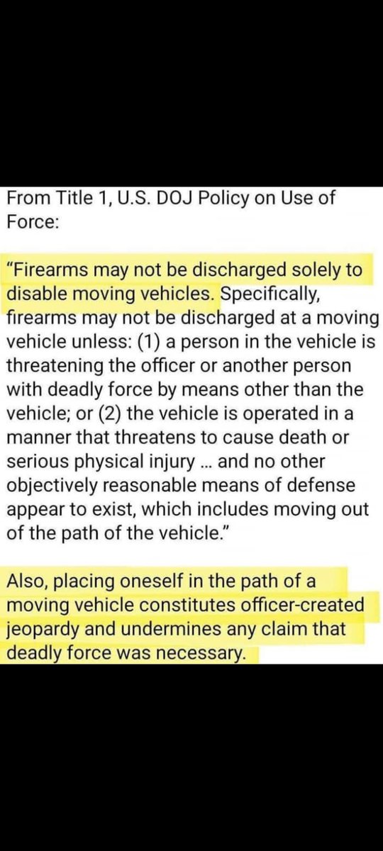 GenghisMFKhan's tweet image. It's called "Officer Created Jeopardy".

The ICE Agent created it by blocking her in.
The ICE Agent drew his gun.
The ICE Agent Executed a middle age white Mom.

I know it's hard to accept the truth.
But you need to choke it down America.
Premeditated Murder.