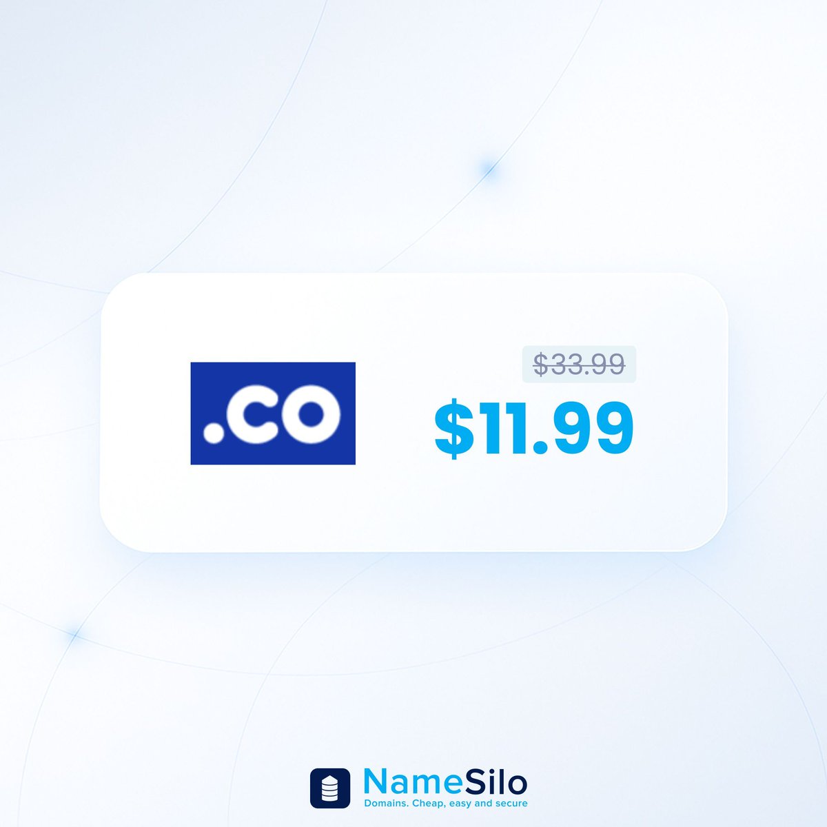 namesilo's tweet image. Build your brand on .CO 💡
Secure a .CO domain for $11.99 for the first year — simple, credible, and made for businesses that want to move fast and look professional. 🔗 buff.ly/Y0aAdee 

#DomainDeals #dotCO