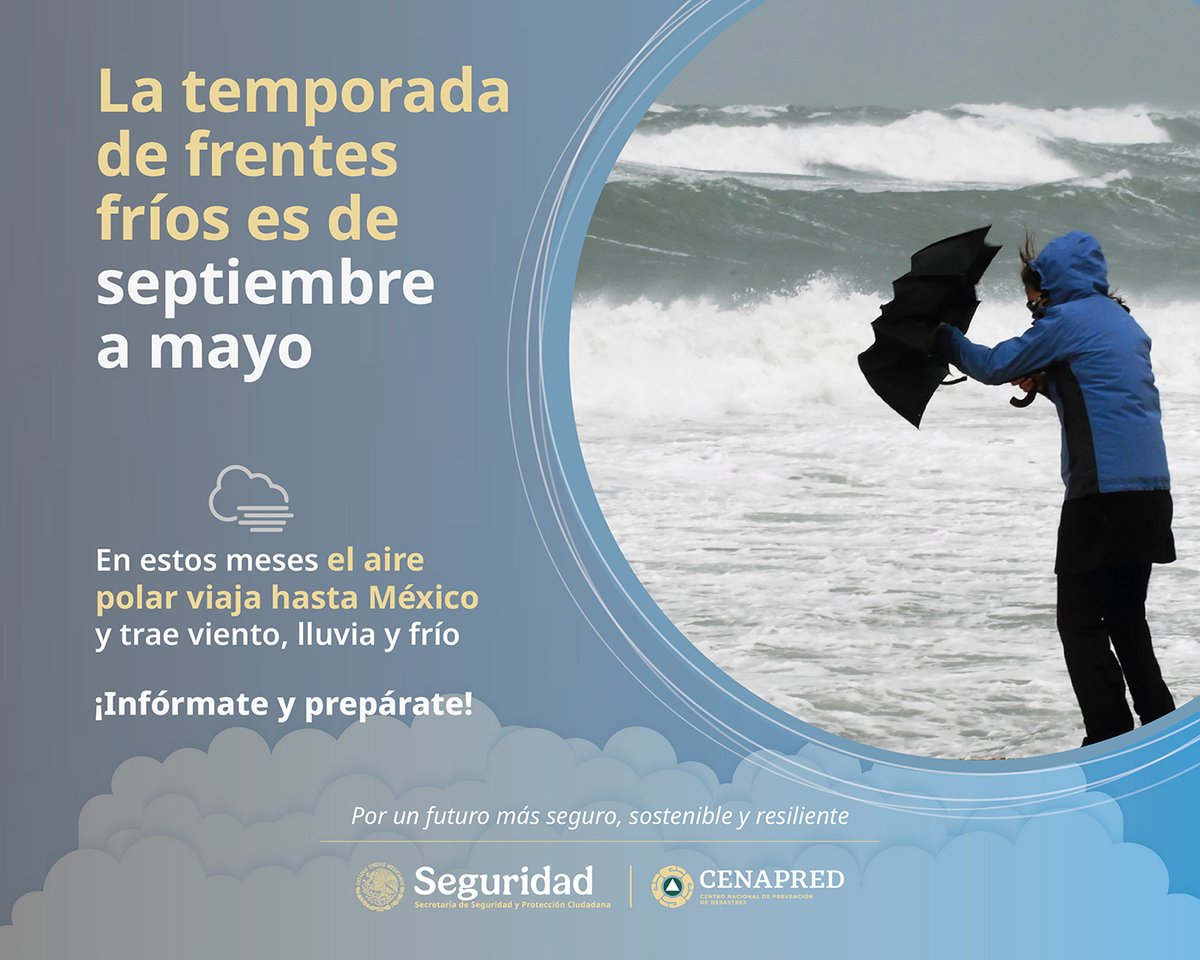 🌬️ Los frentes fríos traen cambios bruscos de temperatura.

❄️ En esta #TemporadaInvernal revisa el pronóstico diario:
👉 x.com/conagua_clima

El #Cenapred te informa:
👉 gob.mx/cenapred/artic…