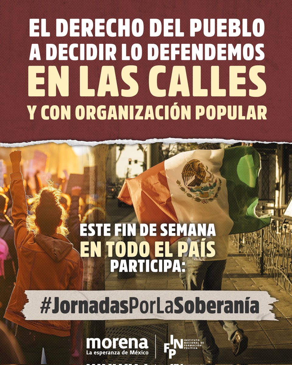 El pueblo tiene voz, tiene fuerza y tiene derecho a decidir. ✊🇲🇽
La soberanía se defiende con organización, conciencia y presencia en las calles.
     Este fin de semana, en cada rincón del país, salimos a reafirmar que el futuro de México no se negocia: se construye desde abajo