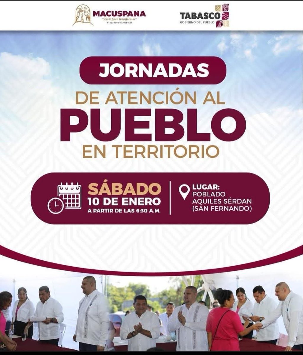 JulioCMora60774's tweet photo. JAVIER MAY RODRÍGUEZ ESTARA EN SAN FERNANDO, MACUSPANA.

#Entérate | El alcalde de Macuspana Gaspar Diaz Falcon tendrá como invitado especial al gobernador del estado de Tabasco Javier May Rodríguez, quien estará realizando su gira de territorio en el poblado Aquiles Serdán, San https://t.co/SqSGi3MUvB
