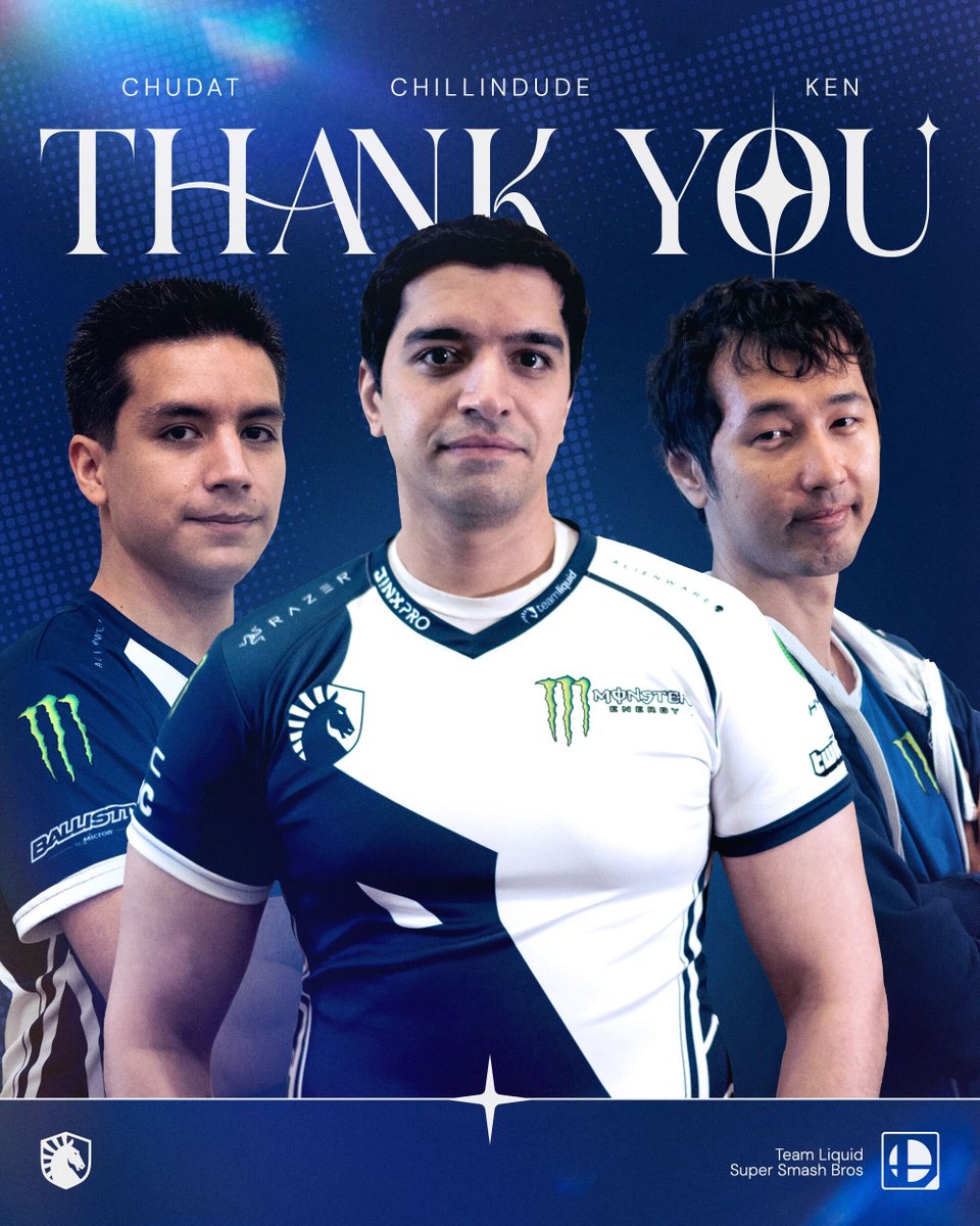 TeamLiquid's tweet image. Today we say goodbye to three legends of the game, three of Team Liquid's longest tenured players: Ken, Chillindude, and ChuDat. 

These players did so much to shape Smash Bros and it was an honor to have them on board. We know they've done so much for Melee, Liquid, and esports.…